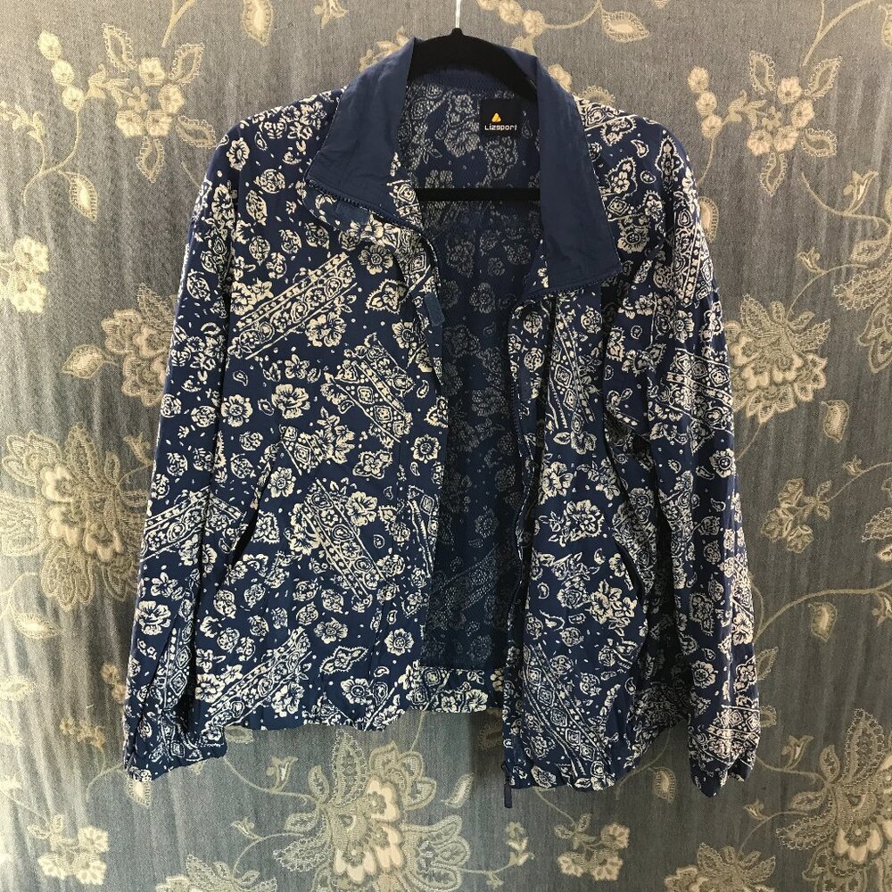 LizSport blue & white floral full zip windbreaker size M